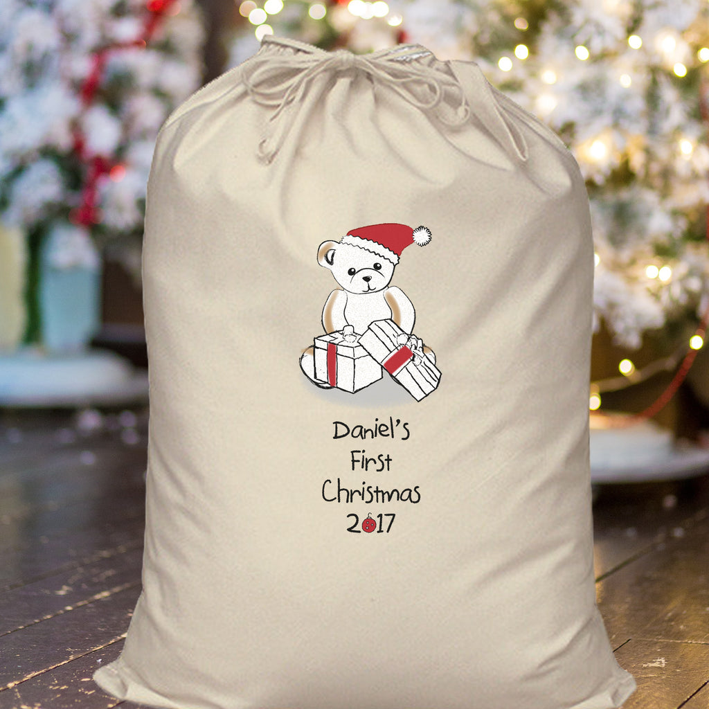 Bear My First Christmas Cotton Sack