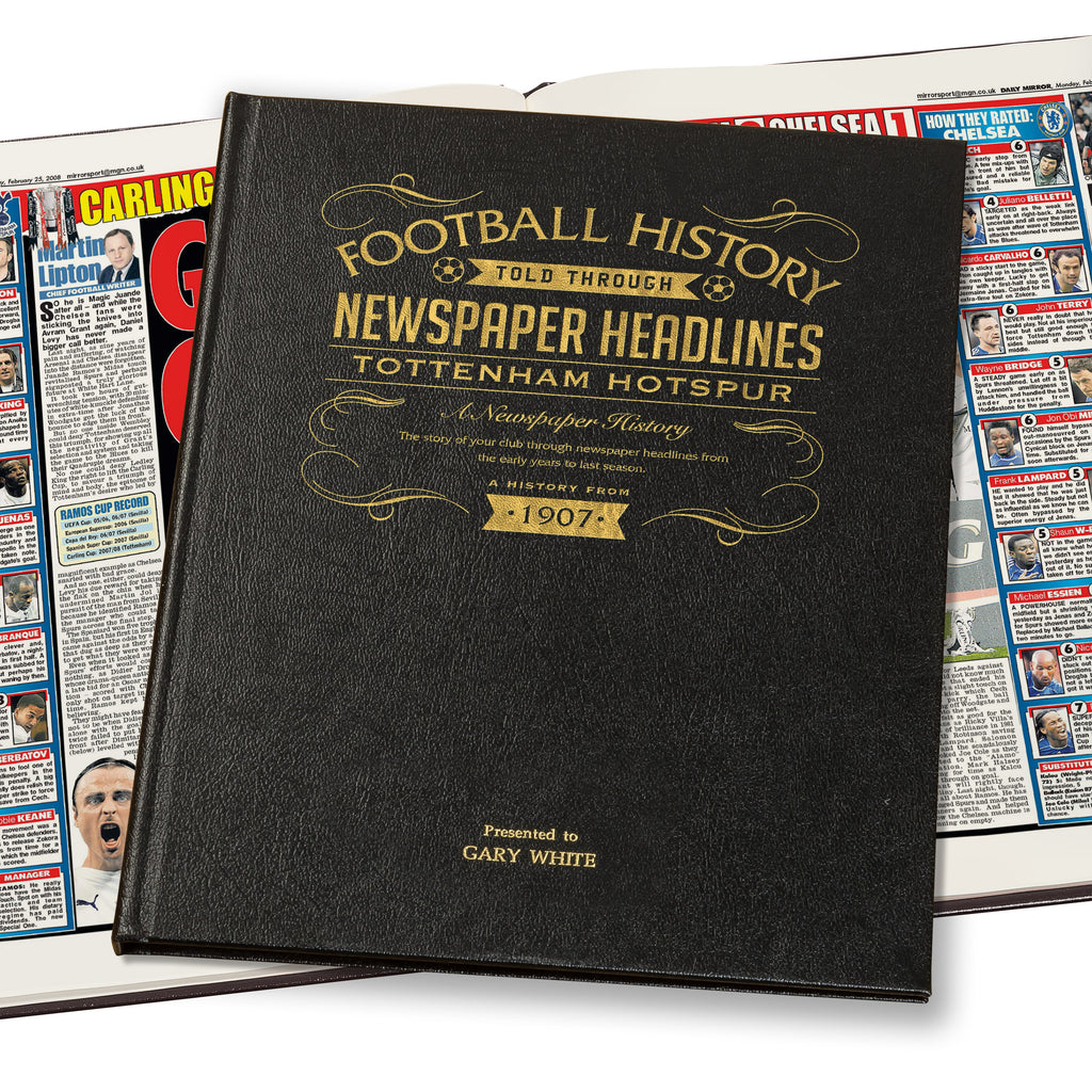Tottenham Hotspur Newspaper Book - Leather Black Cover