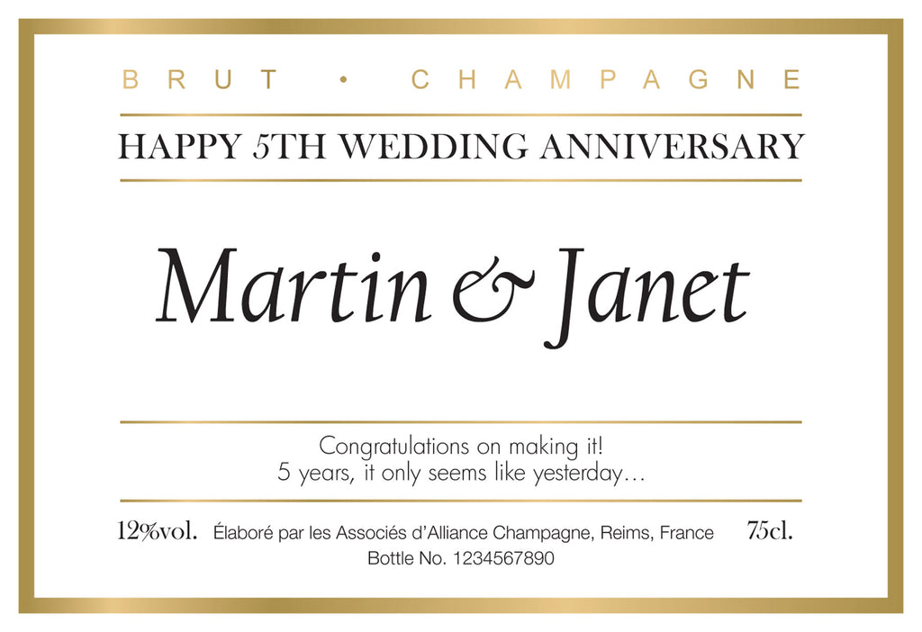 Wedding Anniversary Labels for Champagne (Pack of 2)