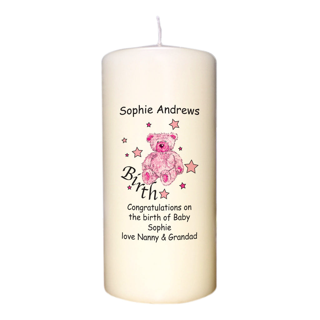 Teddy & Stars Pink Birth Candle