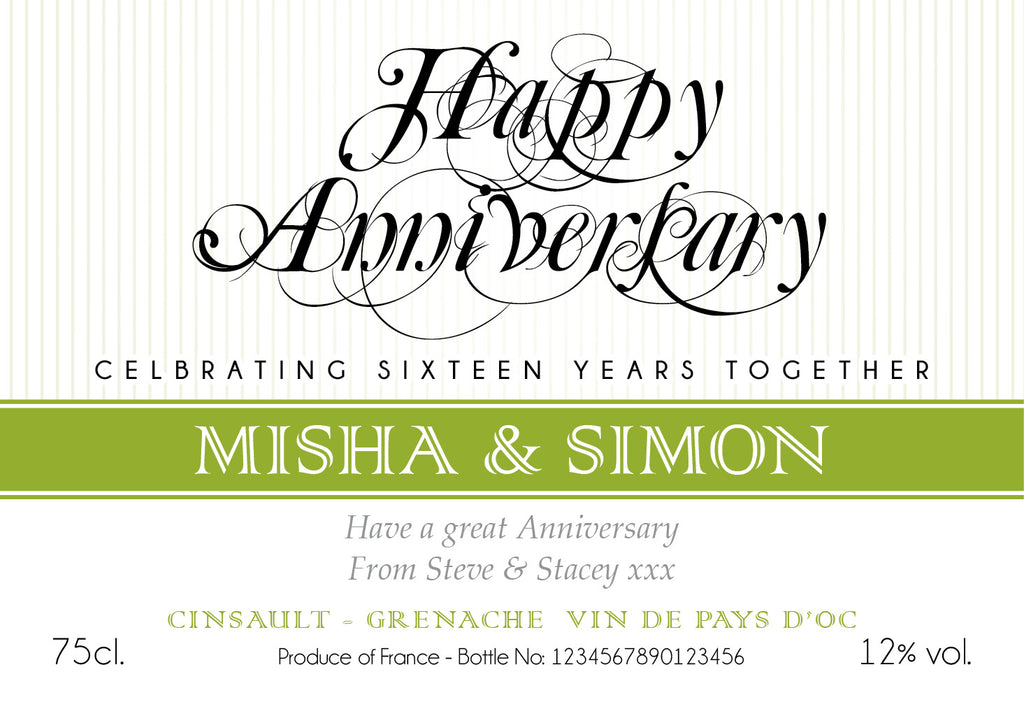 Wedding Anniversary Labels for Red Wine (Pack of 2)
