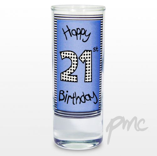 Blue 21st Happy Birthday Shot Glass