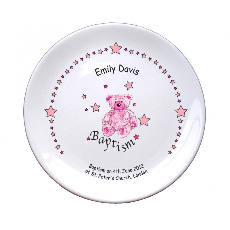 Teddy & Stars Pink Baptism 8" Coupe Plate