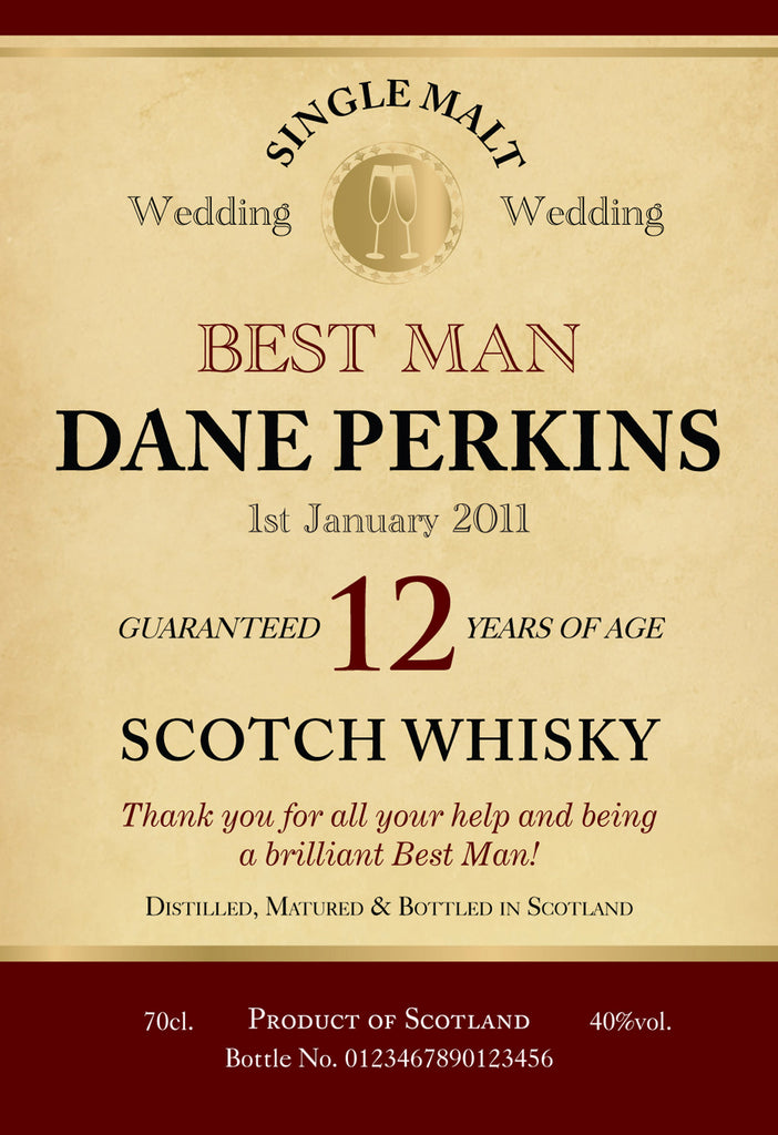 Wedding Labels for 12 Year Old Single Malt Whisky (Pack of 2)