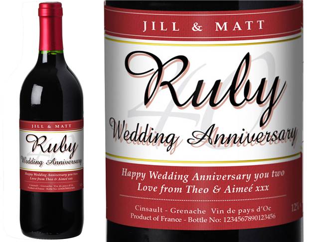 40th Anniversary Personalised Red Wine