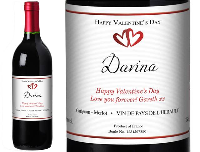 Valentine's Day Hearts Personalised Red Wine