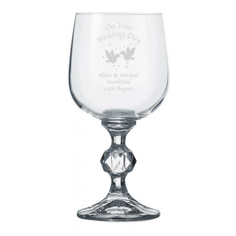 Wedding Day Hearts/Doves Claudia Wine Glass