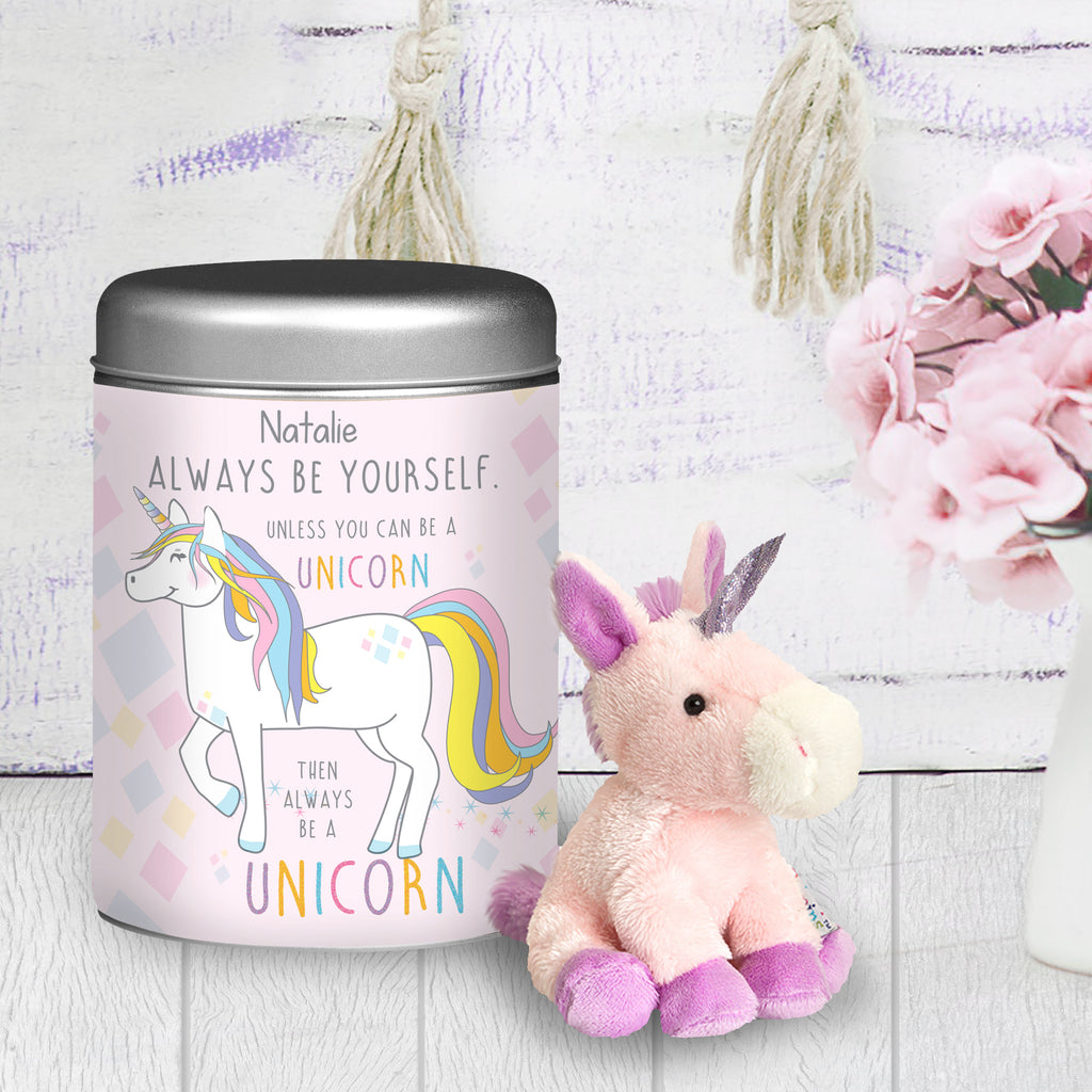 Always Be A Unicorn Teddy in a Tin
