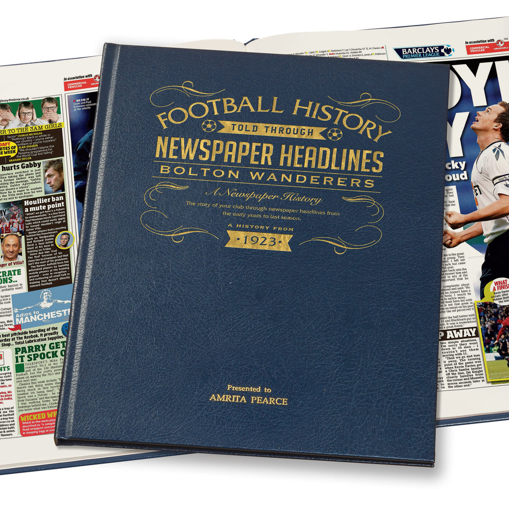 Bolton Football Newspaper Book - Leather Blue Cover