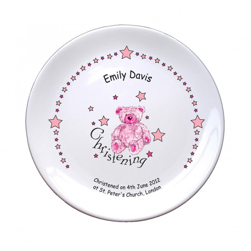 Teddy & Stars Pink Christening 8" Coupe Plate