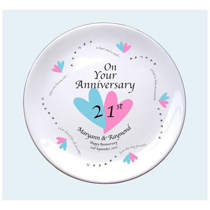 Pink & Blue Hearts Anniversary 8" Bone China Coupe Plate