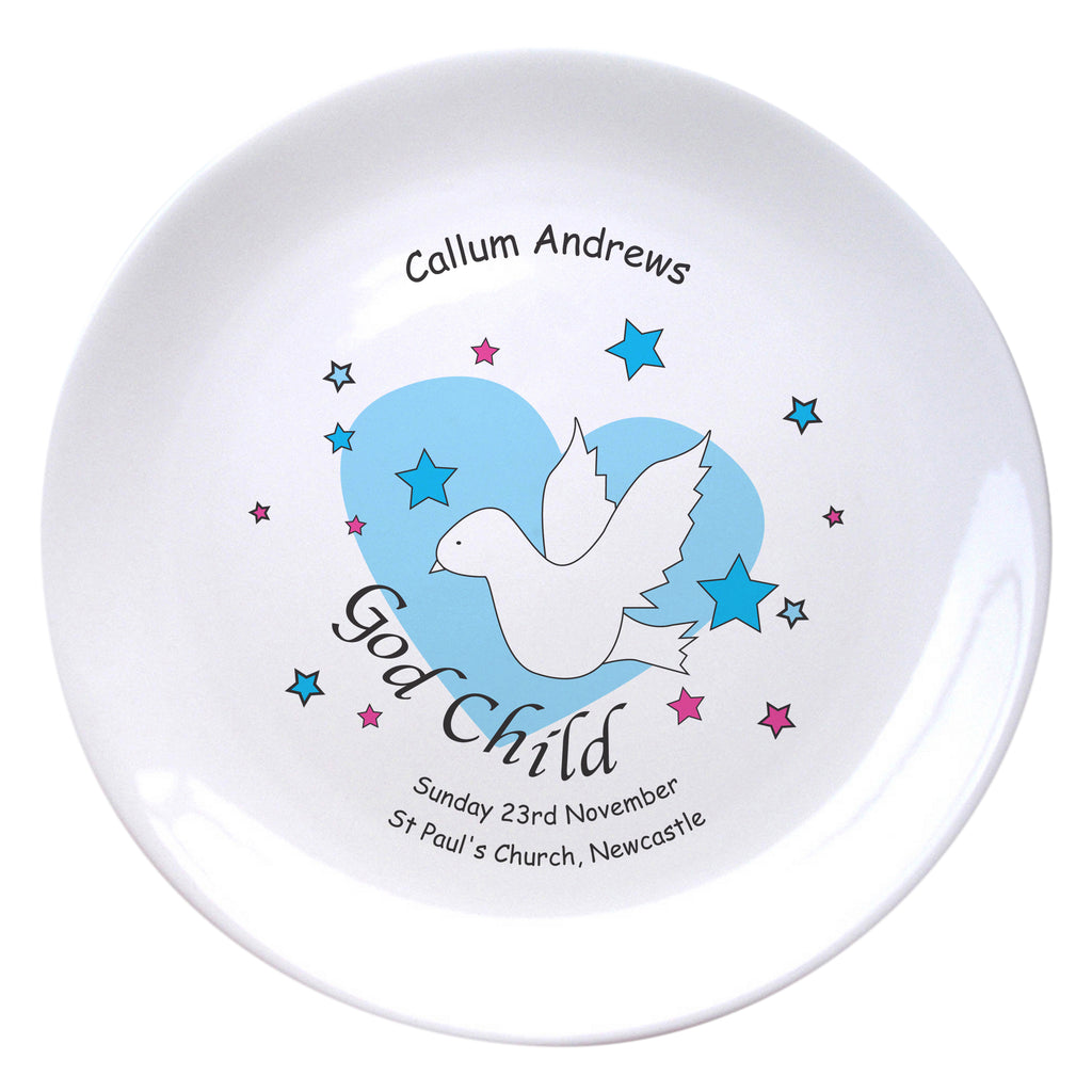 Dove & Hearts Blue Godchild 8" Bone China Coupe Plate