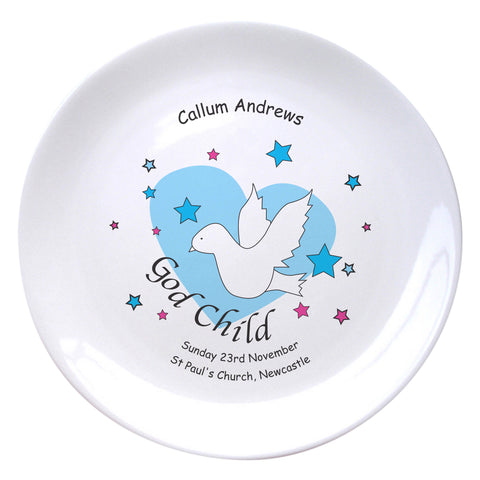 Dove & Hearts Blue Godchild 8" Bone China Coupe Plate