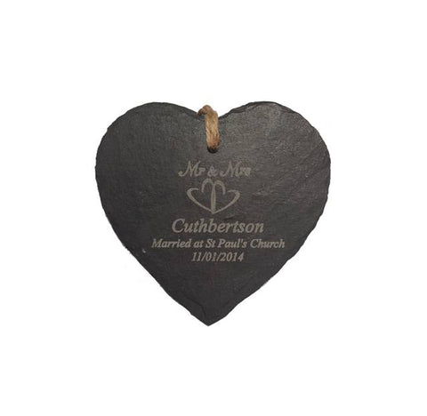 Mr & Mrs Heart Slate Hanging Sign