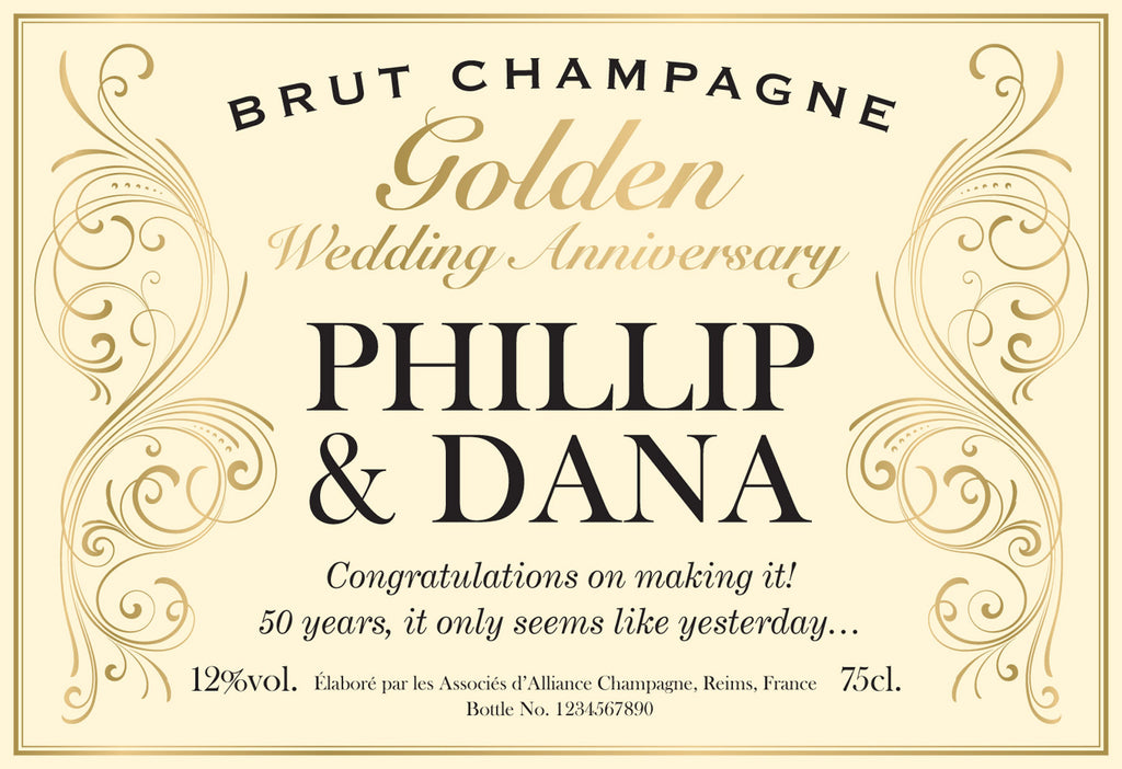 Gold Anniversary Decorative Champagne in a Silk-lined box