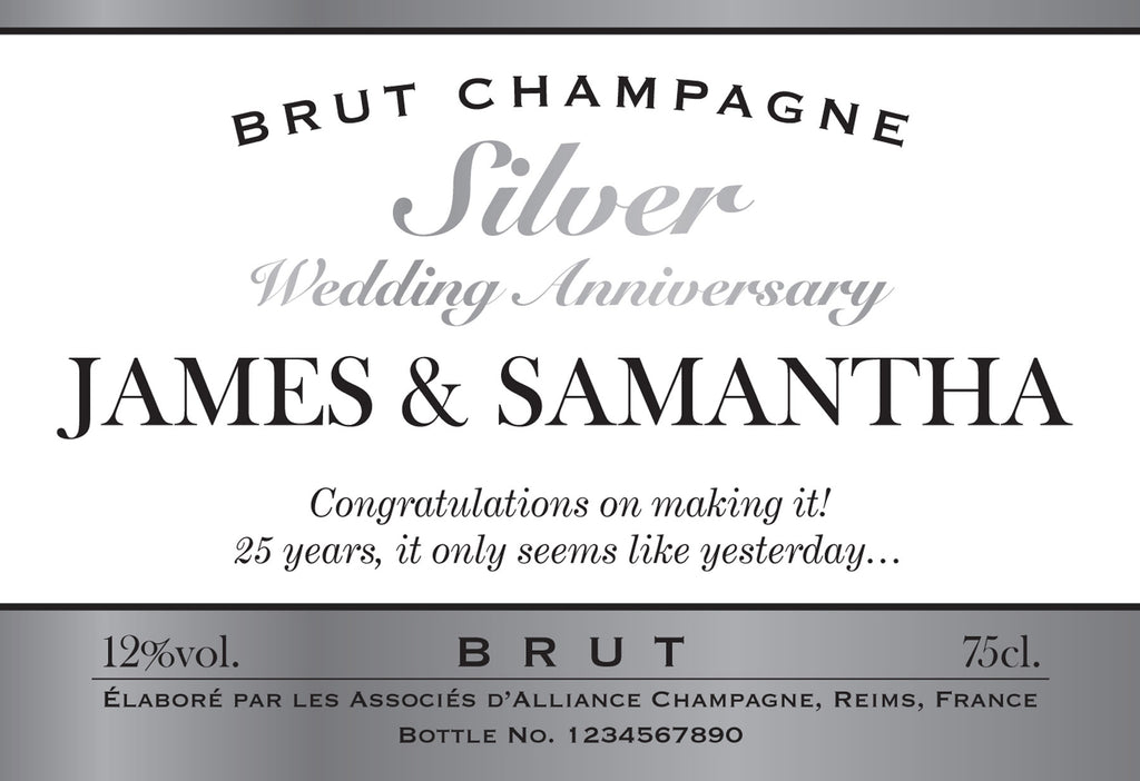 Silver Anniversary Labels for Champagne