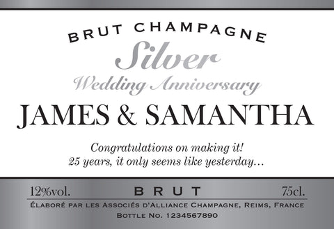 Silver Anniversary Labels for Champagne