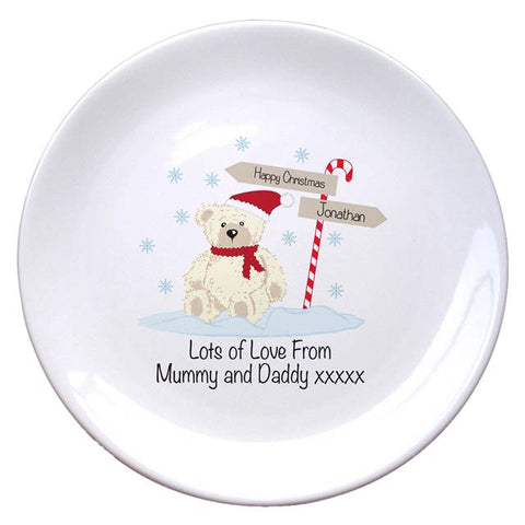 Candy Cane Christmas Bear 8" Coupe Plate