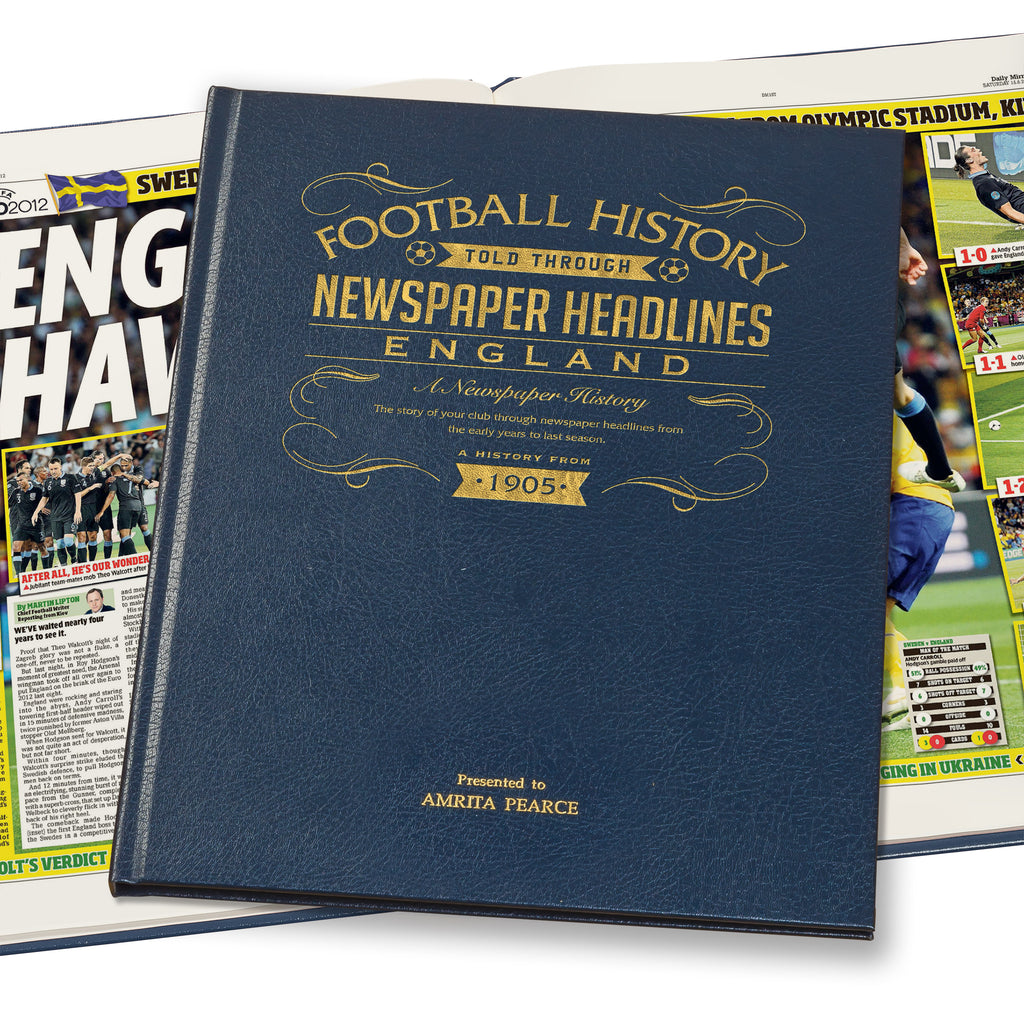 England Football Newspaper Book Leather Blue Cover