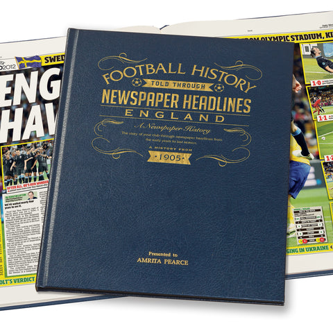 England Football Newspaper Book Leather Blue Cover
