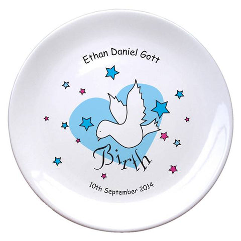 Dove & Hearts Blue Birth 8" Bone China Coupe Plate