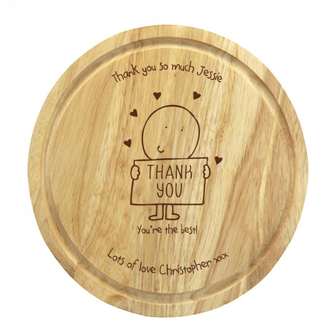 Chilli & Bubble's Thank You round chopping board