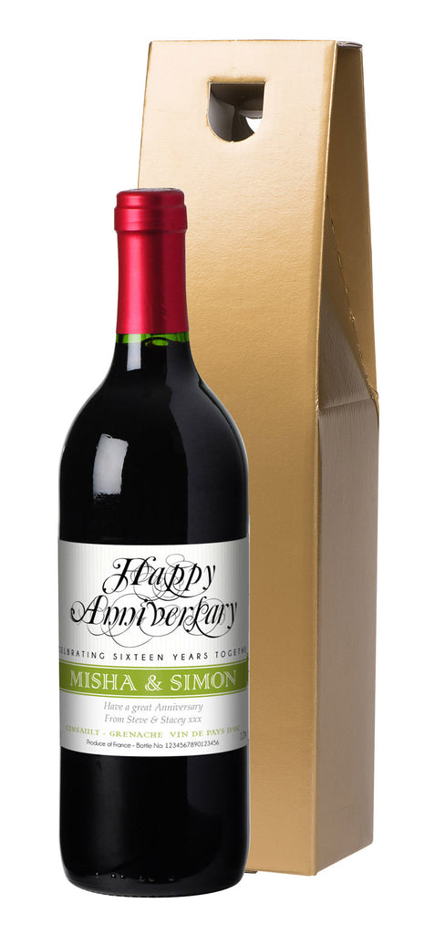 French VdP Wedding Anniversary Red Wine in a Gold Box