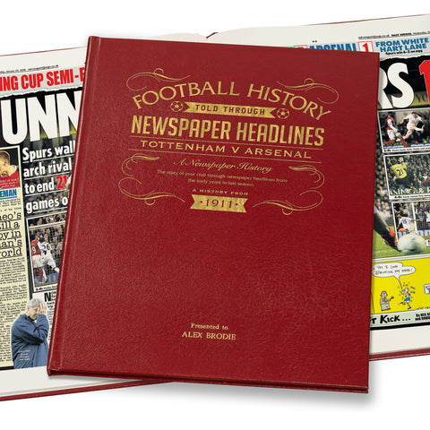 Spurs V Arsenal Derby Newspaper Book Leather Red Cover