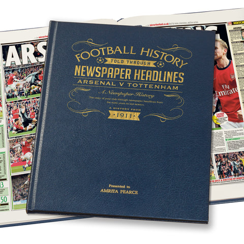 Arsenal V Spurs Derby Newspaper Book Leather Blue Cover