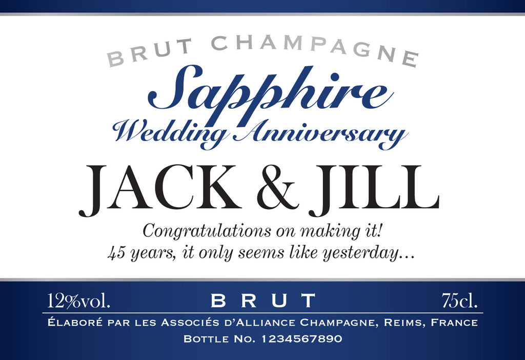 Sapphire Anniversary Labels for Champagne (Pack of 2)