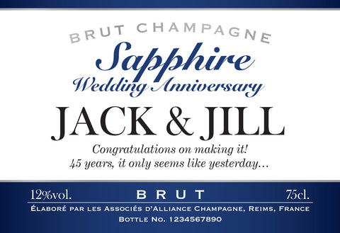 Sapphire Anniversary Labels for Champagne (Pack of 2)