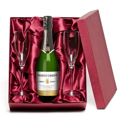 Contemporary Cava with set of Happy Anniversary Glass Flutes