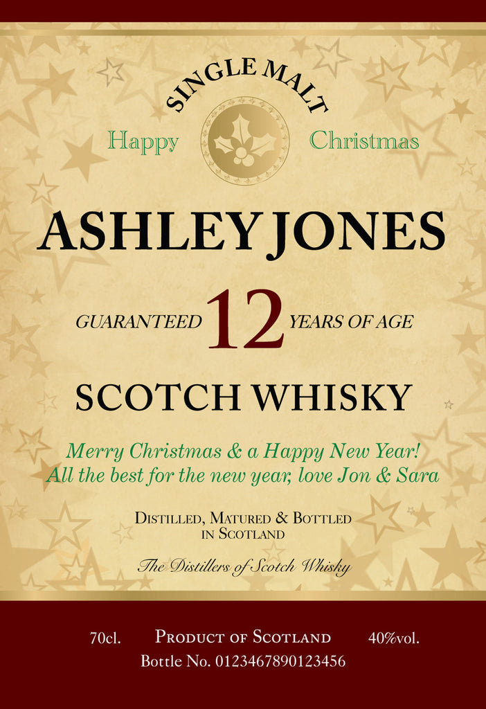 Christmas Labels for 12 Year Old Malt Whisky (Pack of 2)