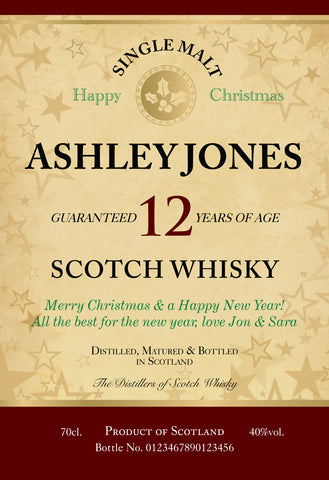 Christmas Labels for 12 Year Old Malt Whisky (Pack of 2)