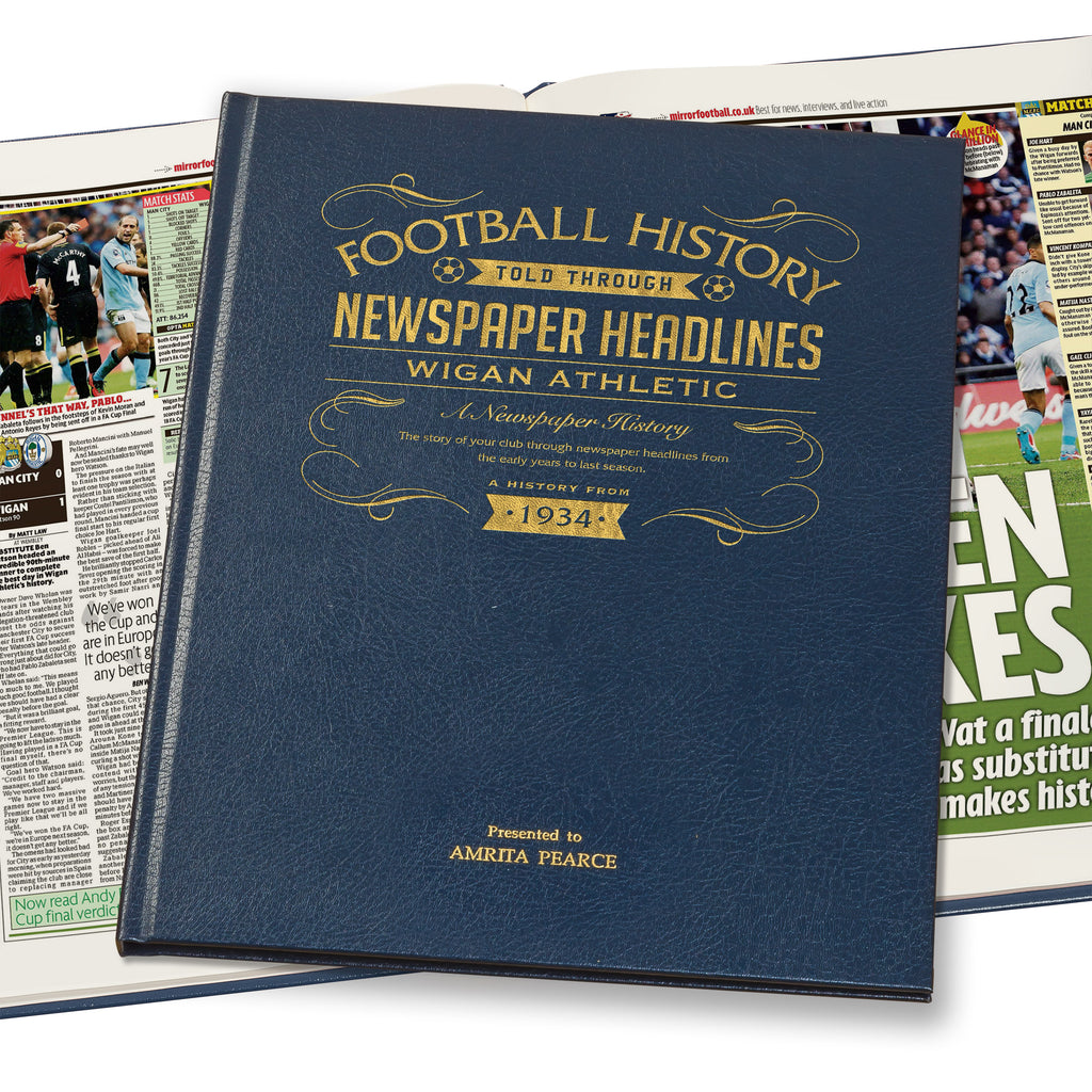 Wigan Athletic Newspaper Book - Leather Blue Cover