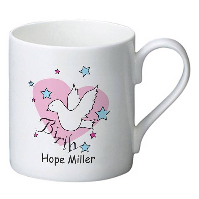 Dove & Hearts Pink Birth Bone China Mug