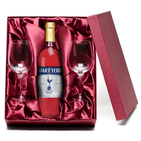 French VdP Spurs Vintage Rosé Wine with set of Happy Anniversary Wine Glasses