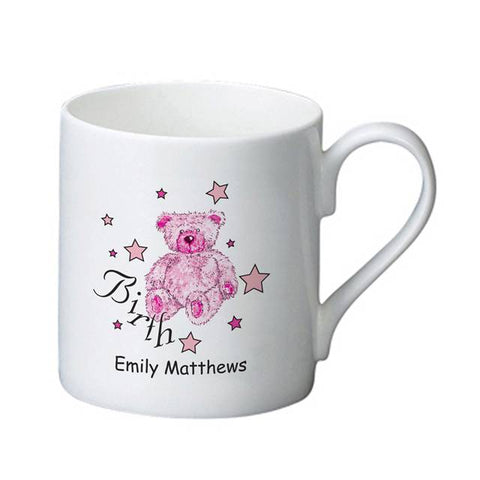Teddy & Stars Pink Birth Bone China Mug