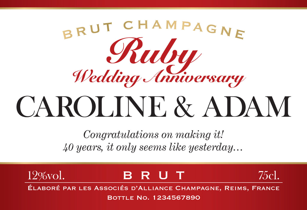 Ruby Anniversary Labels for Champagne