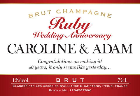 Ruby Anniversary Labels for Champagne