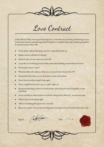 Love Contract from a man Un-Framed