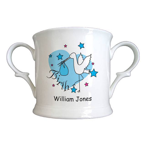 Stork Blue Birth Bone China Loving Cup