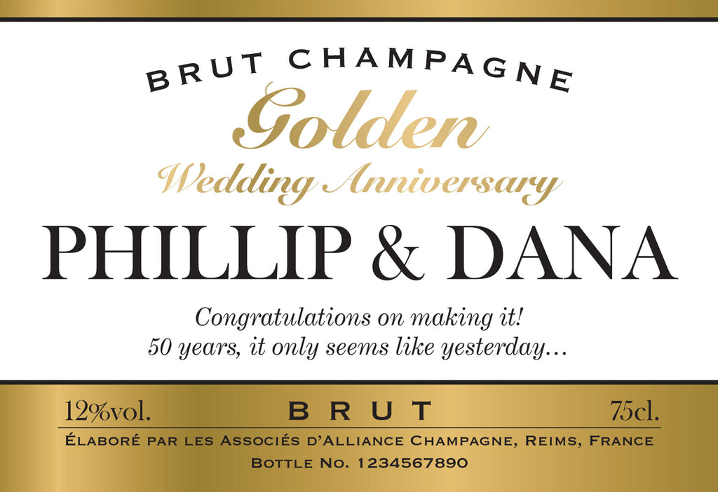 Gold Anniversary Labels for Champagne (Pack of 12)