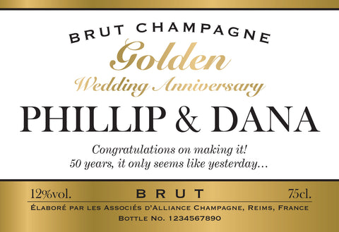 Gold Anniversary Labels for Champagne (Pack of 12)