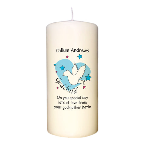 Dove & Hearts Blue Godchild Candle