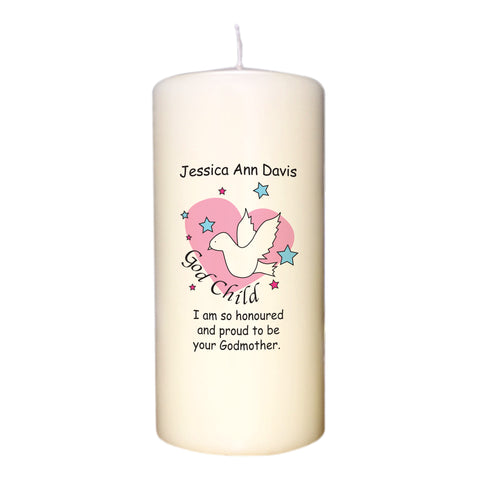 Dove & Hearts Pink Godchild Candle