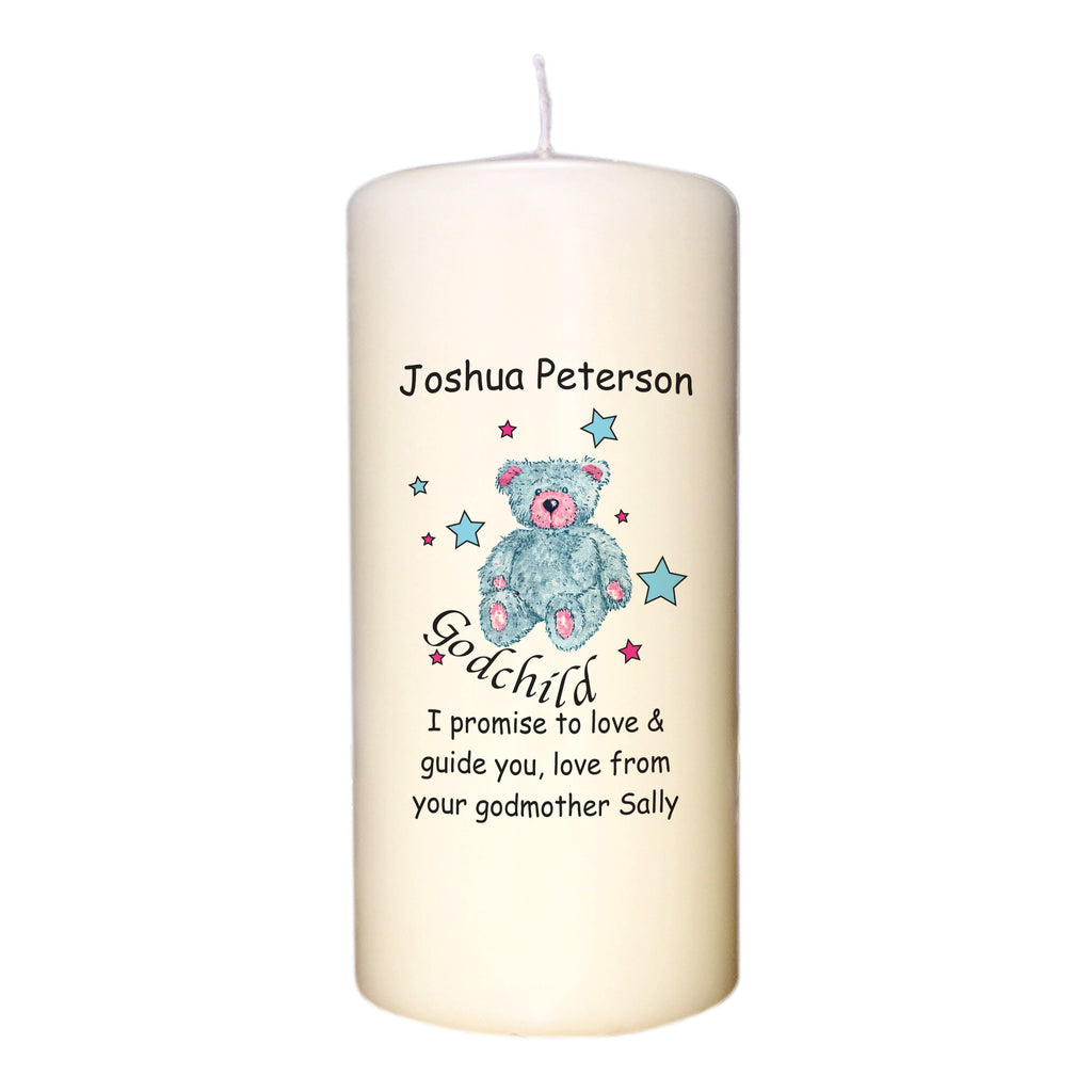 Teddy & Stars Blue Godchild Candle