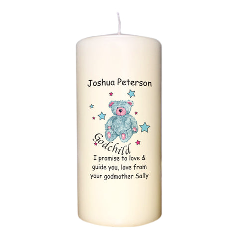 Teddy & Stars Blue Godchild Candle