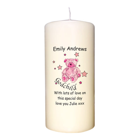 Teddy & Stars Pink Godchild Candle