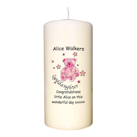 Teddy & Stars Pink Goddaughter Candle